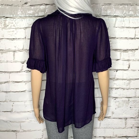Anthro Odille Ruffle Neck Cuff Purple Tunic Top Size Small - Picture 6 of 11